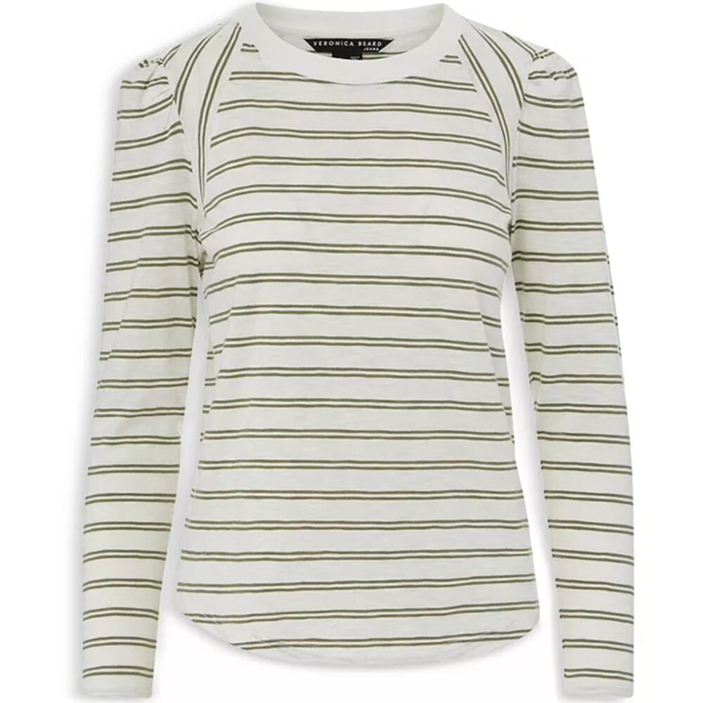 Veronica Beard Mason Striped Puff Long-Sleeve Baseball Tee Shirt Cotton Women XL